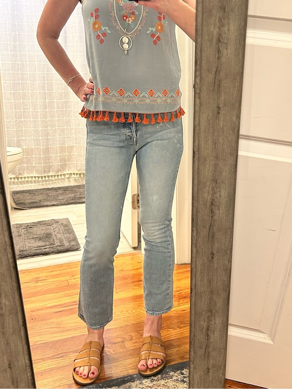 MOTHER SUPERIOR The Tripper Ankle Flare Jeans in “I Confess” Light Wash